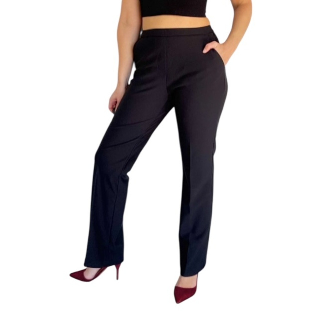 J&L Atelier black stretch boot cut pull on style pocket dress pants size XS